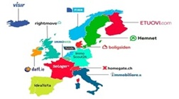 Top real estate sales websites logos on the map of Europe